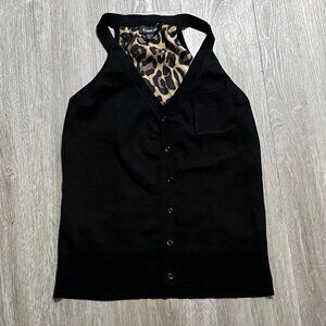 Bebe Animal Leopard Print Knit Satin Mafia Preppy Button Y2K Goth Boho Vest M